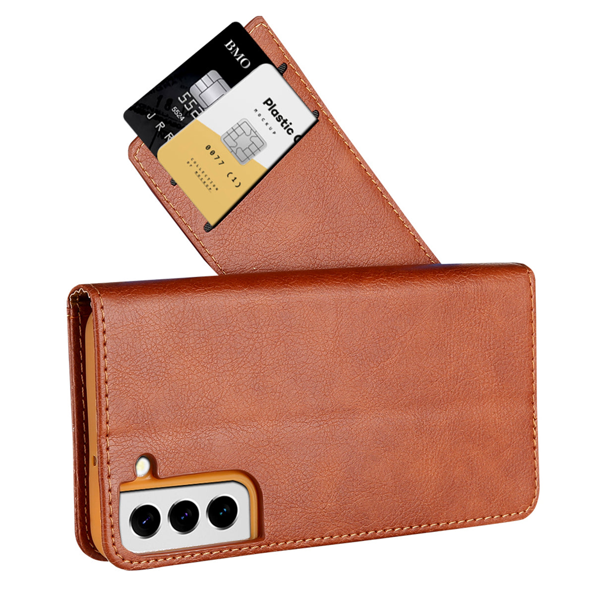 CMAI2 For Samsung Galaxy S24+ Cell Phone Case PU Leather Foldable Stand Cover with Photo Slots - Brown
