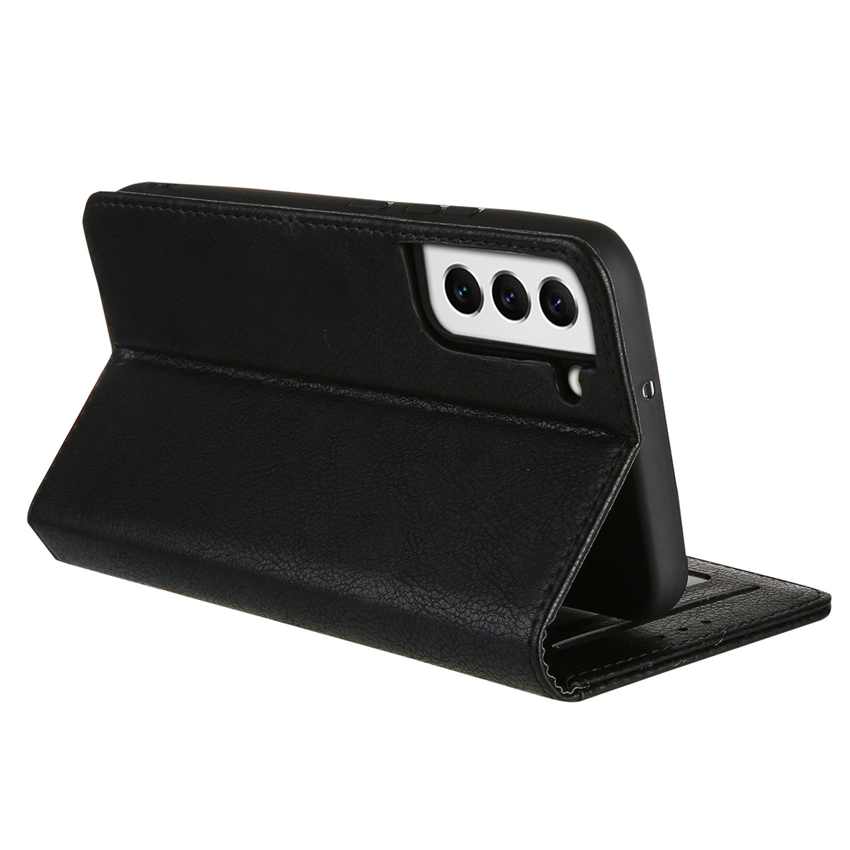 CMAI2 For Samsung Galaxy S24+ Cell Phone Case PU Leather Foldable Stand Cover with Photo Slots - Black