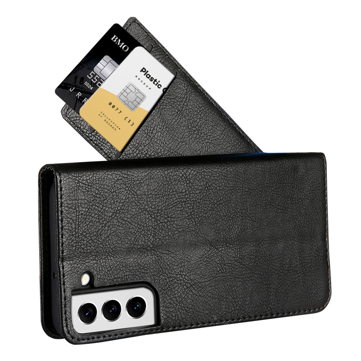 CMAI2 For Samsung Galaxy S24+ Cell Phone Case PU Leather Foldable Stand Cover with Photo Slots - Black