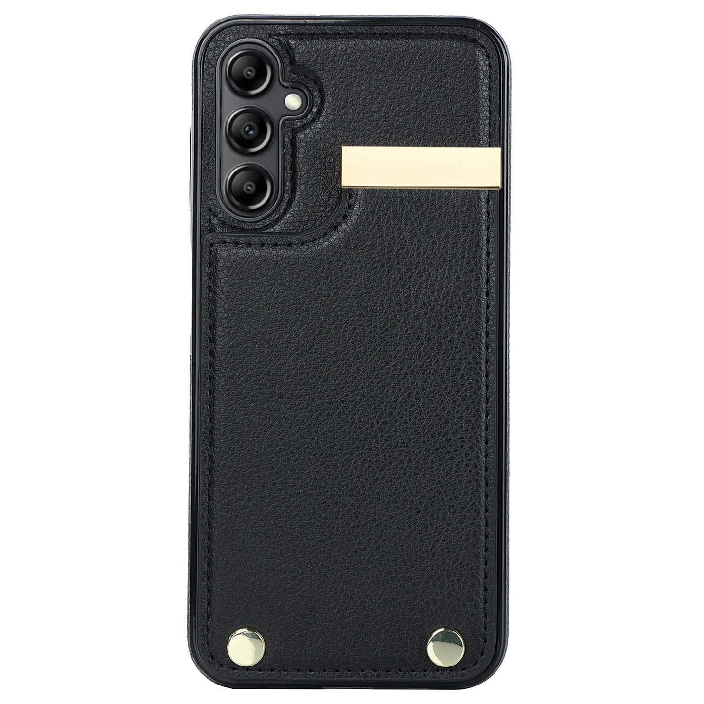 For Samsung Galaxy S24 Case TPU+PU Leather+Metal Hardware Phone Cover with Card Holder - Black