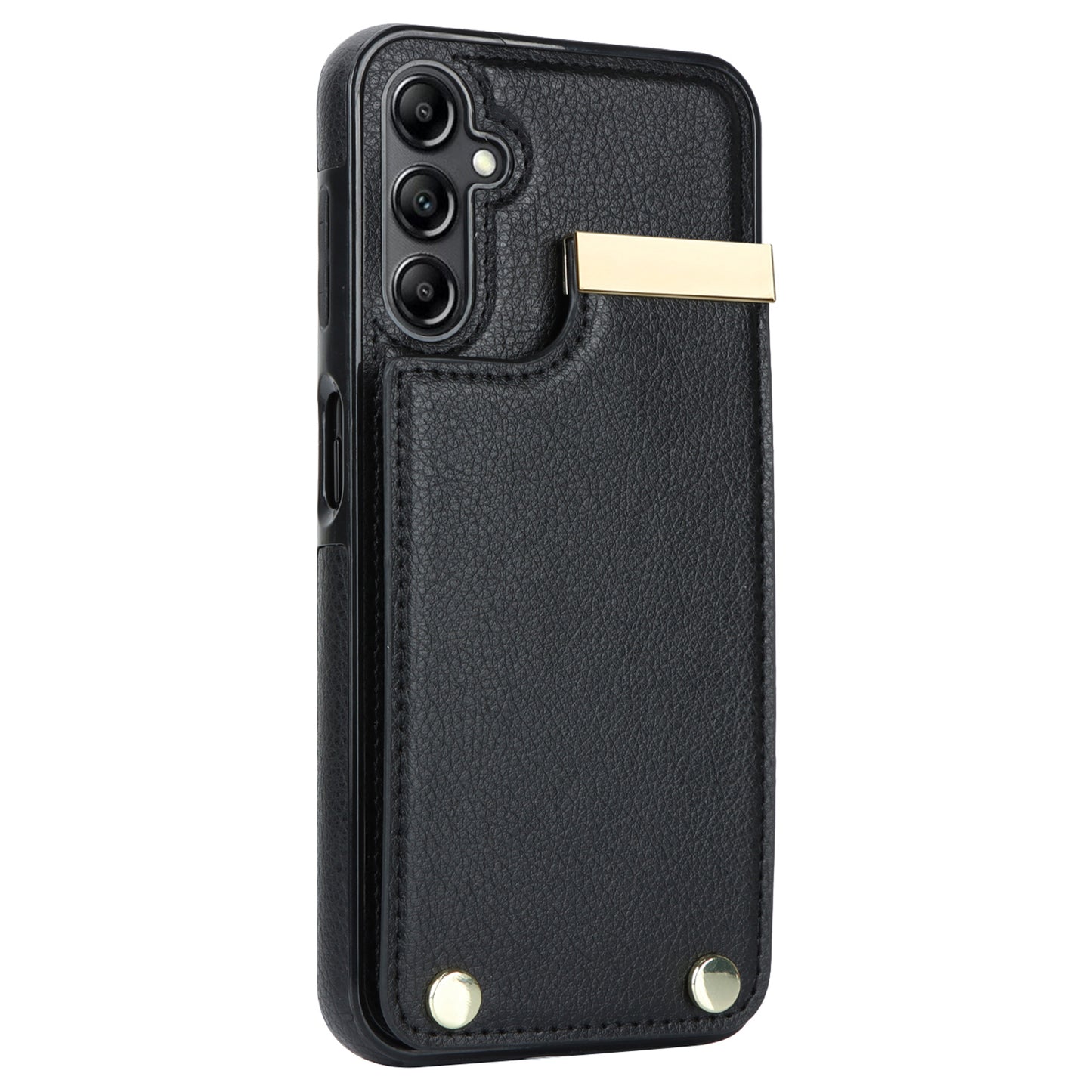 For Samsung Galaxy S24 Case TPU+PU Leather+Metal Hardware Phone Cover with Card Holder - Black