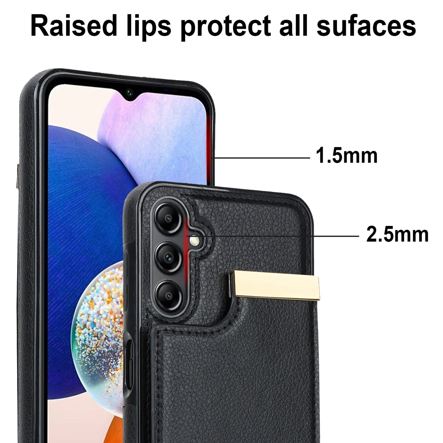 For Samsung Galaxy S24 Case TPU+PU Leather+Metal Hardware Phone Cover with Card Holder - Black