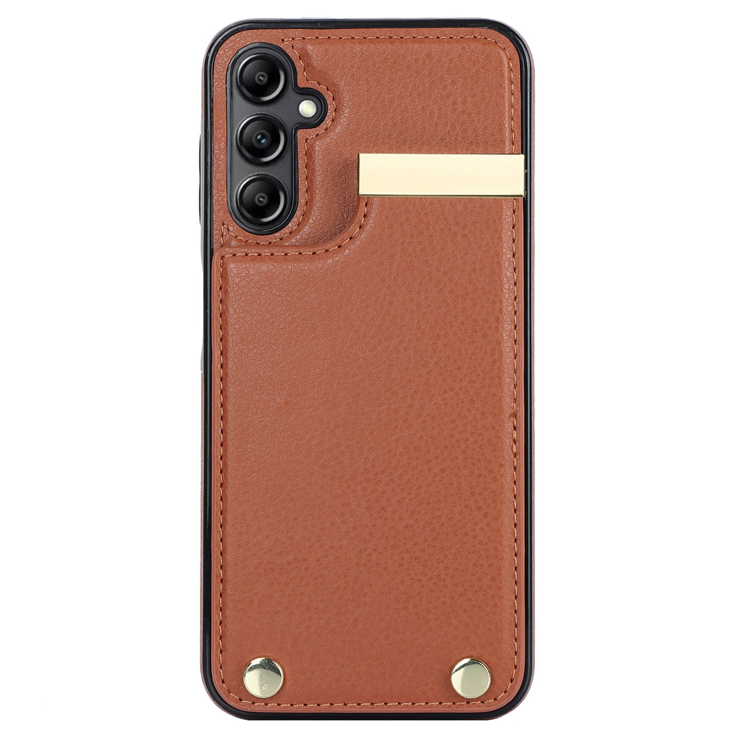 For Samsung Galaxy S24 Case TPU+PU Leather+Metal Hardware Phone Cover with Card Holder - Brown