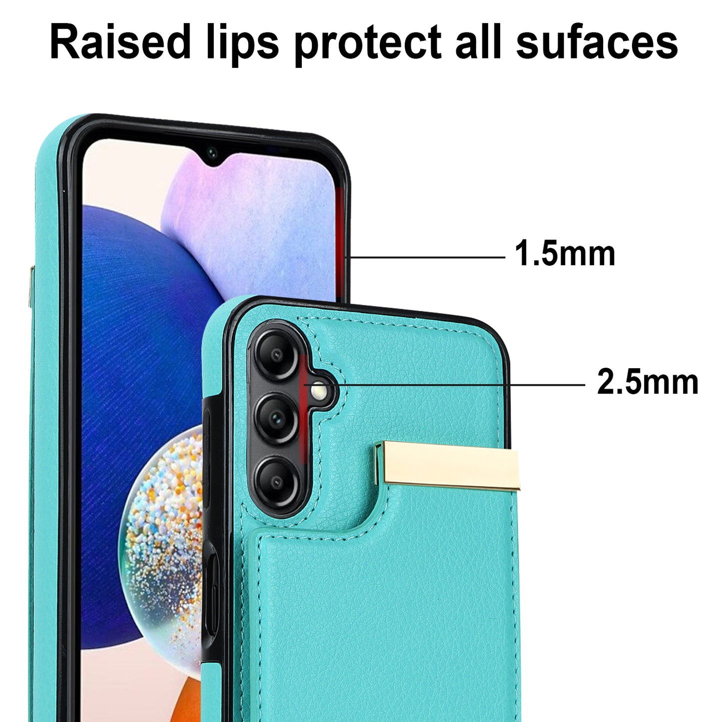 For Samsung Galaxy S24 Case TPU+PU Leather+Metal Hardware Phone Cover with Card Holder - Mint Green
