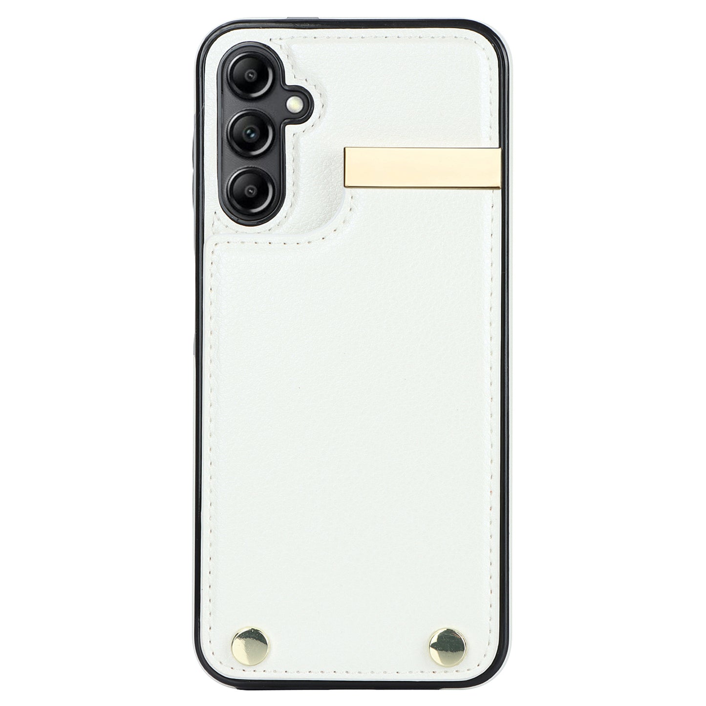 For Samsung Galaxy S24+ Cover Metal Decor TPU+PU Leather Card Holder Anti-drop Cell Phone Case - White