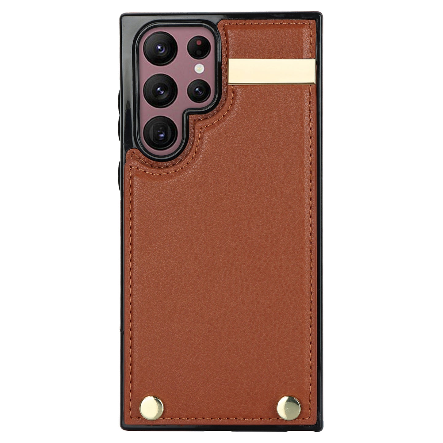 For Samsung Galaxy S24 Ultra Cover Hardware Decor TPU+PU Leather Card Bag Cell Phone Case - Brown