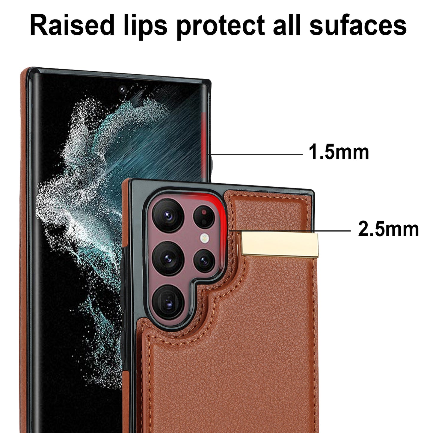 For Samsung Galaxy S24 Ultra Cover Hardware Decor TPU+PU Leather Card Bag Cell Phone Case - Brown