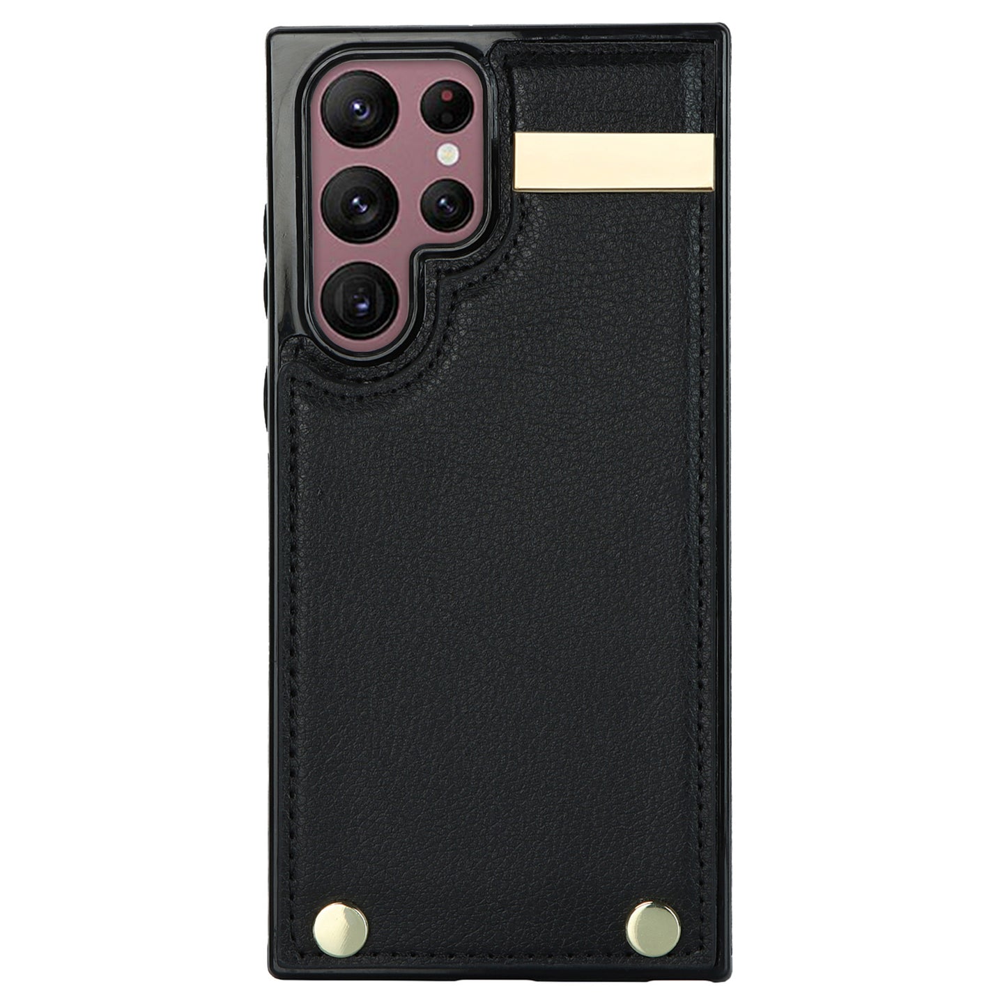 For Samsung Galaxy S24 Ultra Cover Hardware Decor TPU+PU Leather Card Bag Cell Phone Case - Black