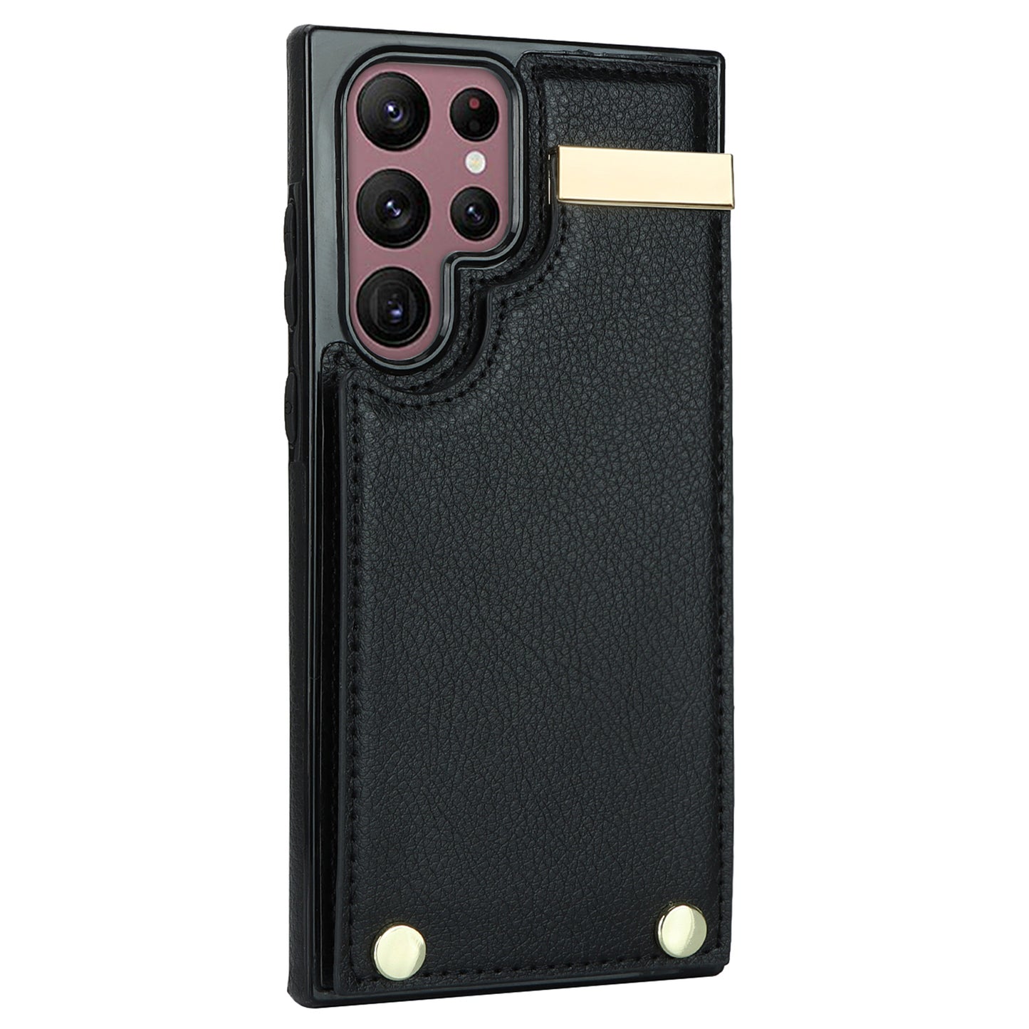 For Samsung Galaxy S24 Ultra Cover Hardware Decor TPU+PU Leather Card Bag Cell Phone Case - Black