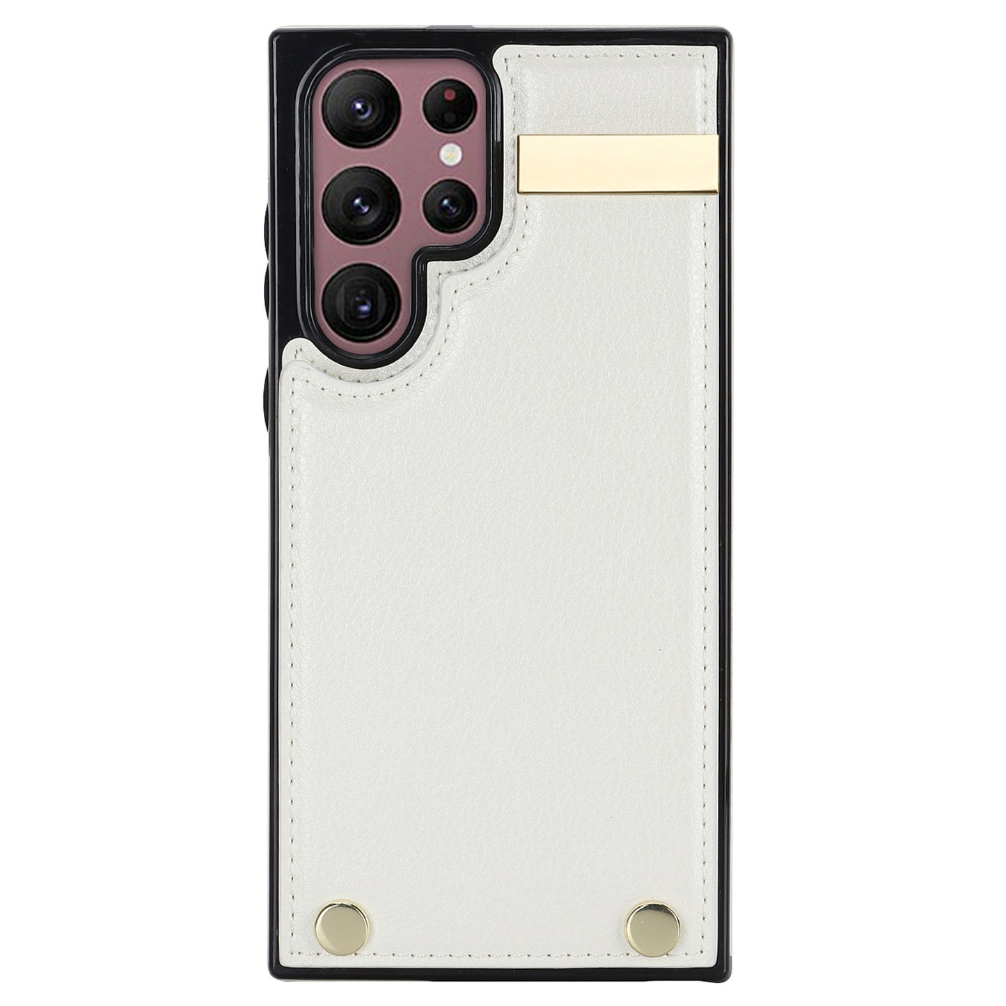 For Samsung Galaxy S24 Ultra Cover Hardware Decor TPU+PU Leather Card Bag Cell Phone Case - White