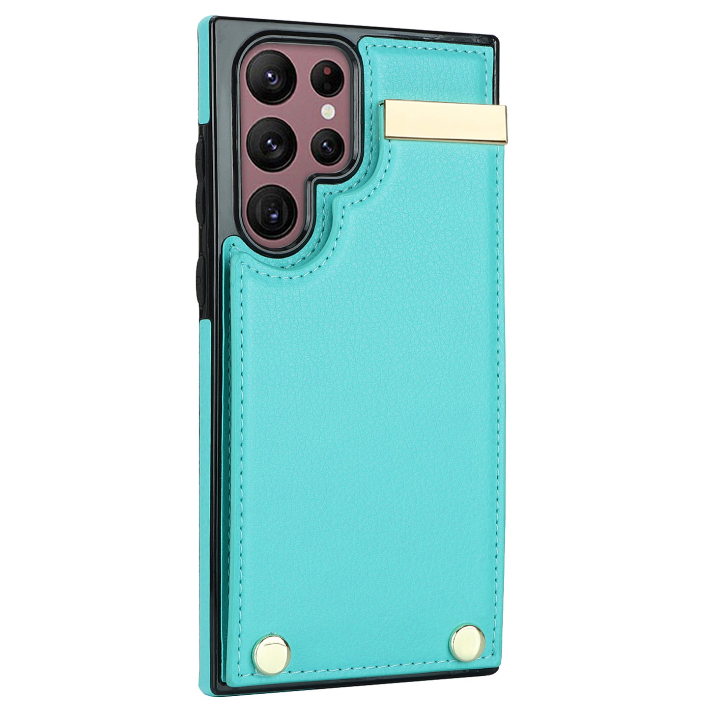For Samsung Galaxy S24 Ultra Cover Hardware Decor TPU+PU Leather Card Bag Cell Phone Case - Mint Green