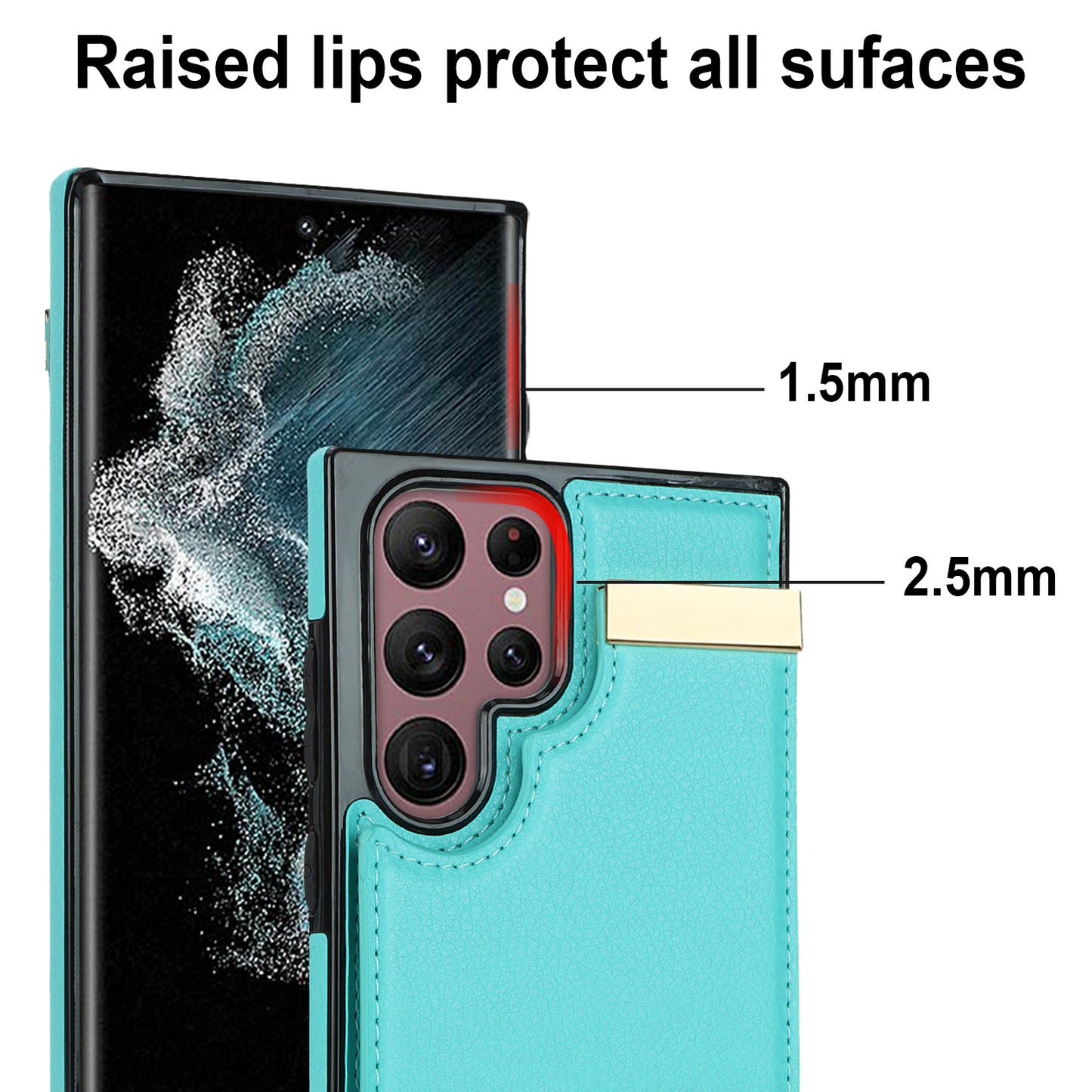 For Samsung Galaxy S24 Ultra Cover Hardware Decor TPU+PU Leather Card Bag Cell Phone Case - Mint Green