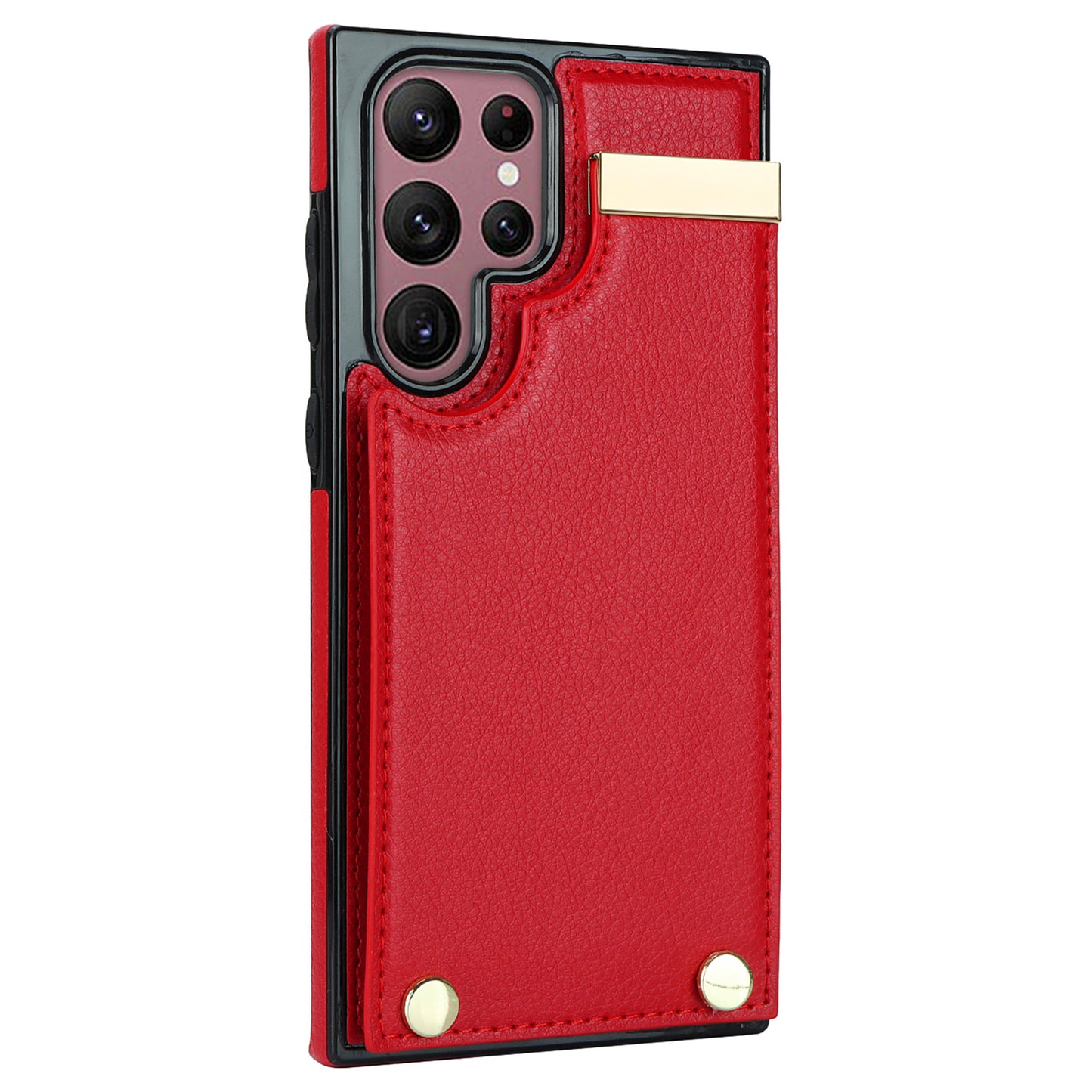 For Samsung Galaxy S24 Ultra Cover Hardware Decor TPU+PU Leather Card Bag Cell Phone Case - Red