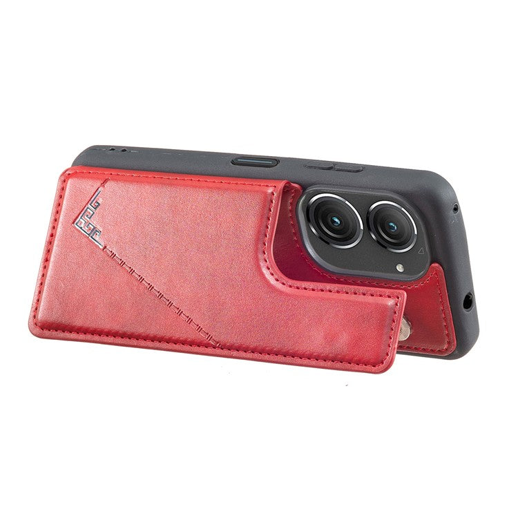 For Asus Zenfone 9 5G / Zenfone 10 5G Case PU Leather+TPU Card Holder Kickstand Phone Shell - Red