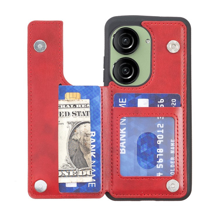 For Asus Zenfone 9 5G / Zenfone 10 5G Case PU Leather+TPU Card Holder Kickstand Phone Shell - Red
