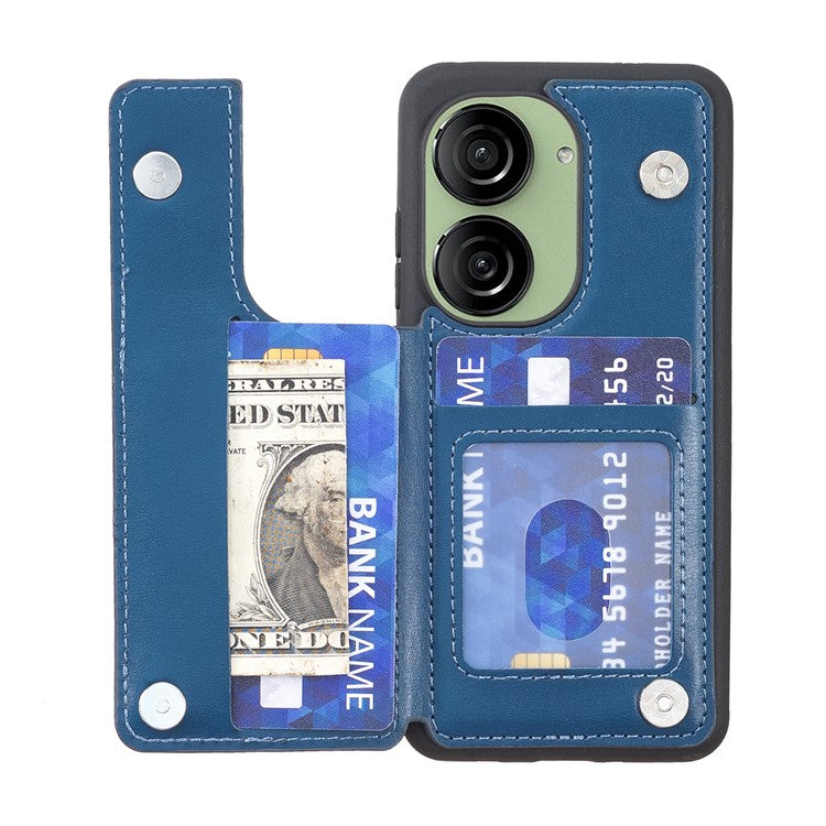 For Asus Zenfone 9 5G / Zenfone 10 5G Case PU Leather+TPU Card Holder Kickstand Phone Shell - Blue