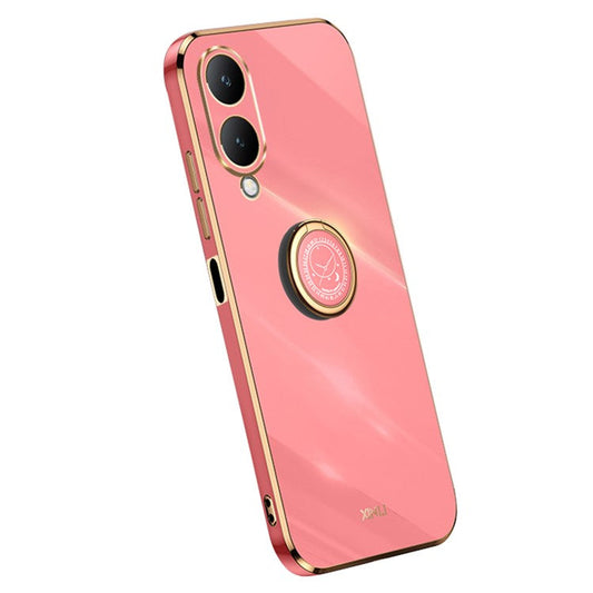 XINLI For vivo Y17s 4G Protective Cover TPU Kickstand Phone Case Electroplating Gold Edge - Red