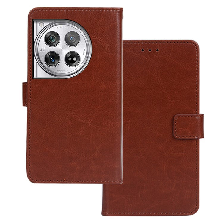 IDEWEI For OnePlus 12 5G Leather Wallet Phone Case Crazy Horse Pattern - Brown