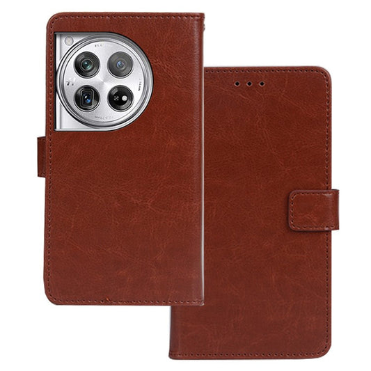 IDEWEI For OnePlus 12 5G Leather Wallet Phone Case Crazy Horse Pattern - Brown