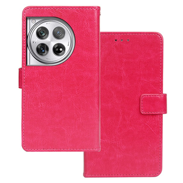IDEWEI For OnePlus 12 5G Leather Wallet Phone Case Crazy Horse Pattern - Rose