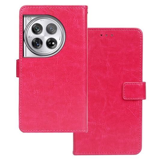 IDEWEI For OnePlus 12 5G Leather Wallet Phone Case Crazy Horse Pattern - Rose