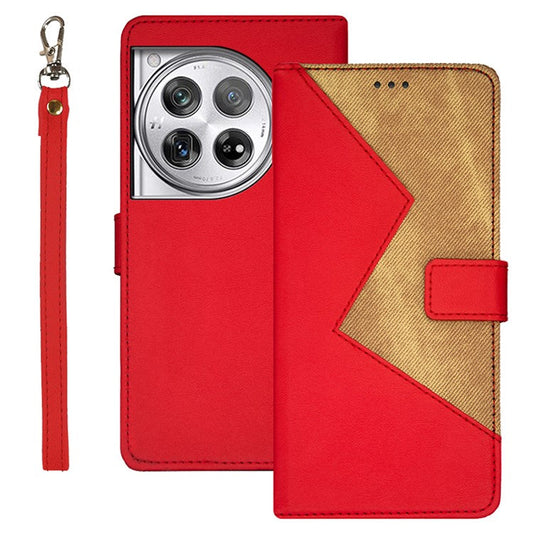 IDEWEI For OnePlus 12 5G Stand Case Card Holder PU Leather Phone Cover - Red