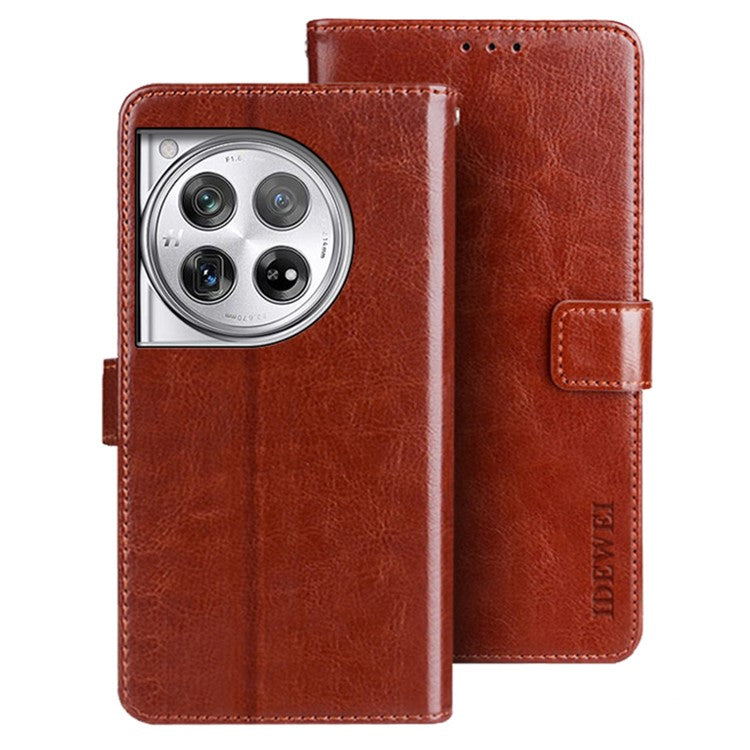 IDEWEI For OnePlus 12 5G Wallet Case Crazy Horse Pattern Folio Flip Leather Cover - Brown