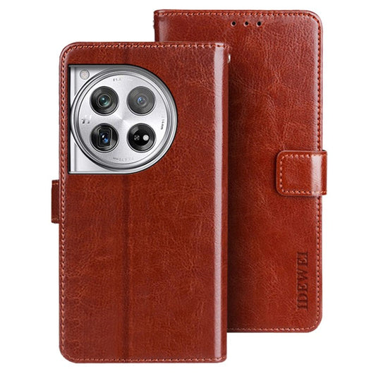 IDEWEI For OnePlus 12 5G Wallet Case Crazy Horse Pattern Folio Flip Leather Cover - Brown