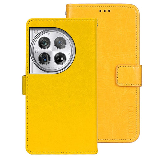 IDEWEI For OnePlus 12 5G Wallet Case Crazy Horse Pattern Folio Flip Leather Cover - Yellow