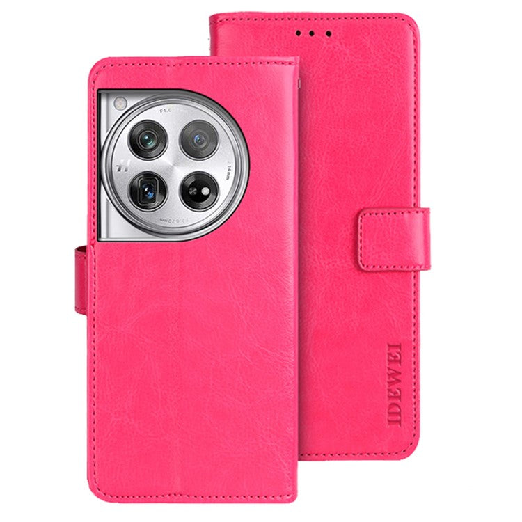 IDEWEI For OnePlus 12 5G Wallet Case Crazy Horse Pattern Folio Flip Leather Cover - Rose