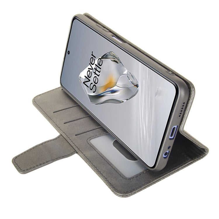 IDEWEI For OnePlus 12 5G Magnetic Case Leather	Calf Texture Shockproof Wallet Phone Cover - Black