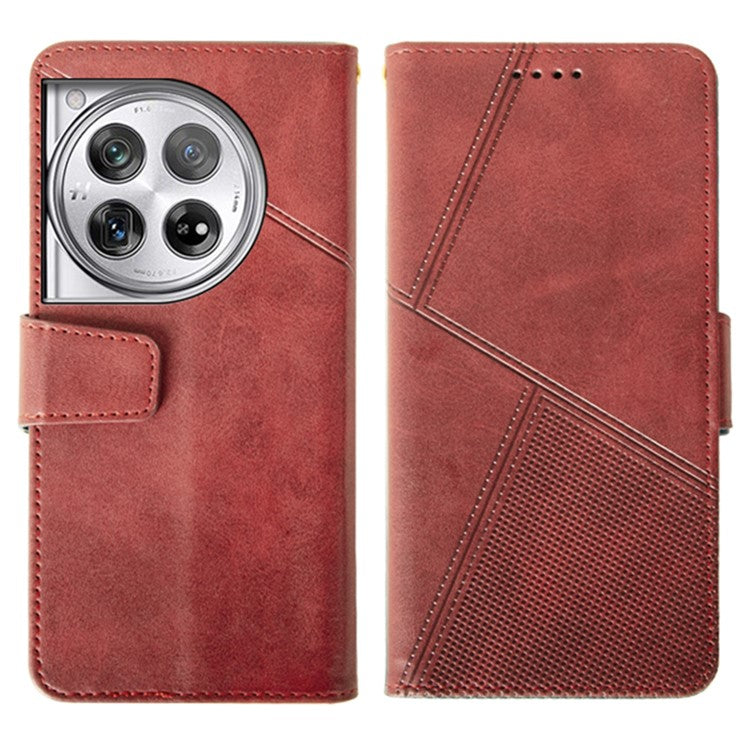 IDEWEI For OnePlus 12 5G Magnetic Case Leather	Calf Texture Shockproof Wallet Phone Cover - Red
