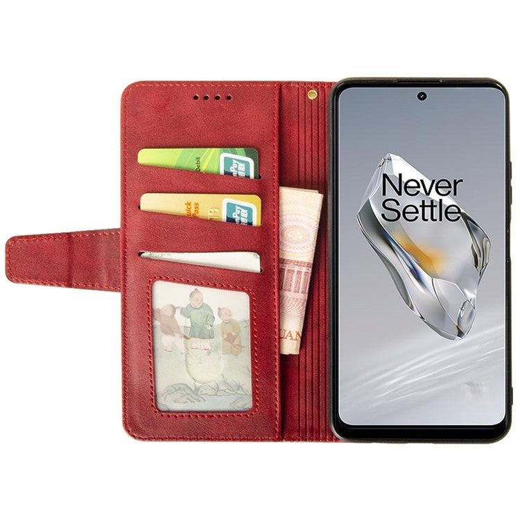 IDEWEI For OnePlus 12 5G Magnetic Case Leather	Calf Texture Shockproof Wallet Phone Cover - Red