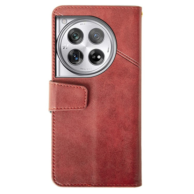 IDEWEI For OnePlus 12 5G Magnetic Case Leather	Calf Texture Shockproof Wallet Phone Cover - Red