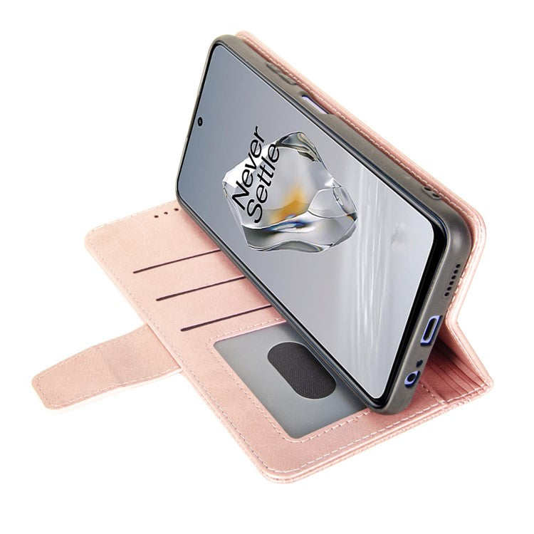 IDEWEI For OnePlus 12 5G Magnetic Case Leather	Calf Texture Shockproof Wallet Phone Cover - Pink