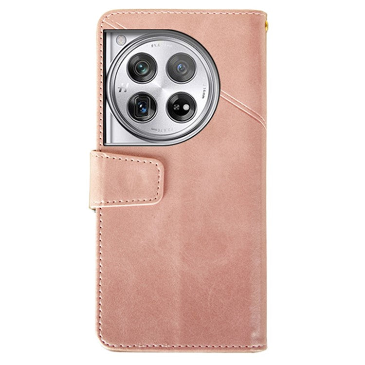 IDEWEI For OnePlus 12 5G Magnetic Case Leather	Calf Texture Shockproof Wallet Phone Cover - Pink