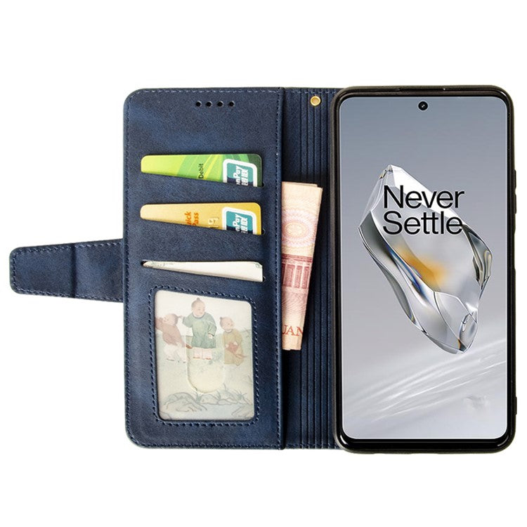 IDEWEI For OnePlus 12 5G Magnetic Case Leather	Calf Texture Shockproof Wallet Phone Cover - Blue