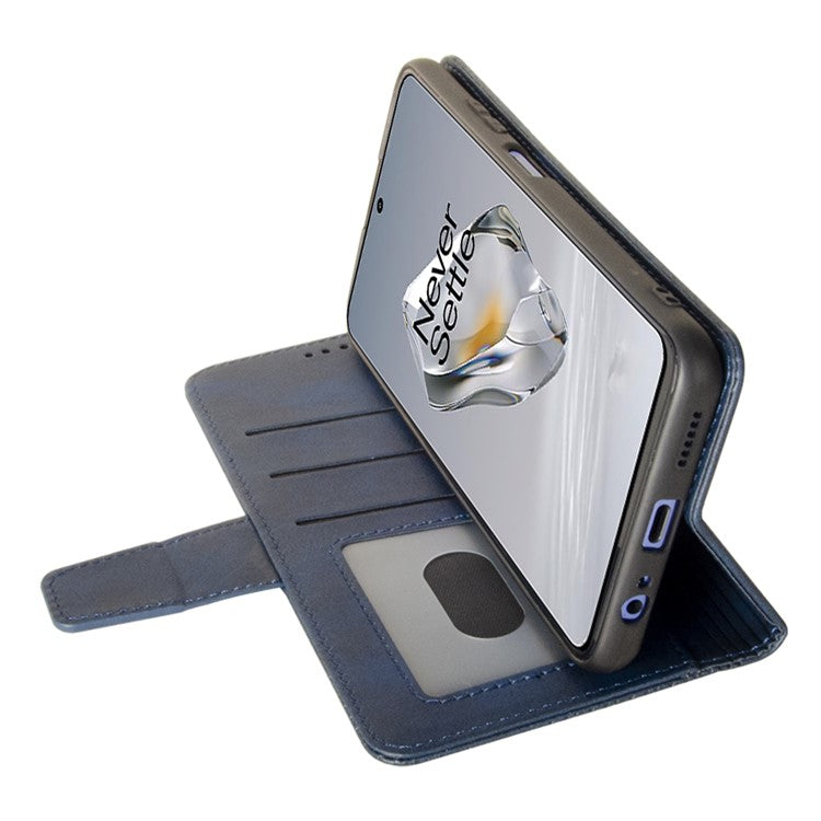 IDEWEI For OnePlus 12 5G Magnetic Case Leather	Calf Texture Shockproof Wallet Phone Cover - Blue