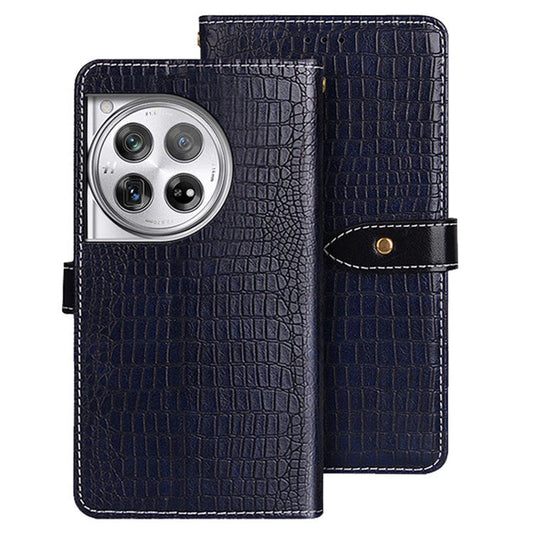 IDEWEI For OnePlus 12 5G Leather Phone Case Crocodile Texture Stand Wallet - Blue