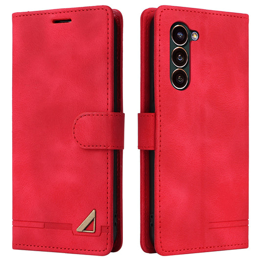 007 Series For Samsung Galaxy S24 Case Anti-Scratch PU Leather Flip Stand Phone Cover - Red