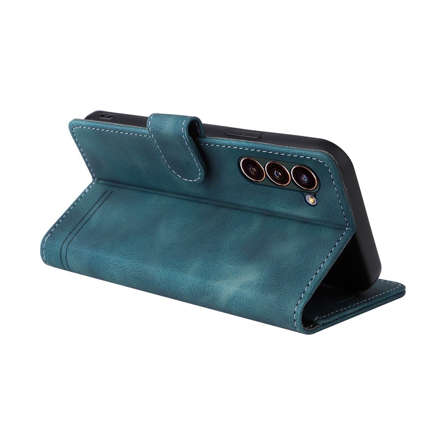 007 Series For Samsung Galaxy S24 Case Anti-Scratch PU Leather Flip Stand Phone Cover - Green