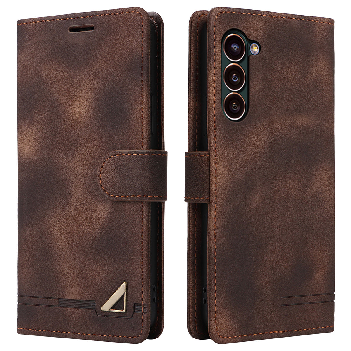 007 Series For Samsung Galaxy S24 Case Anti-Scratch PU Leather Flip Stand Phone Cover - Brown