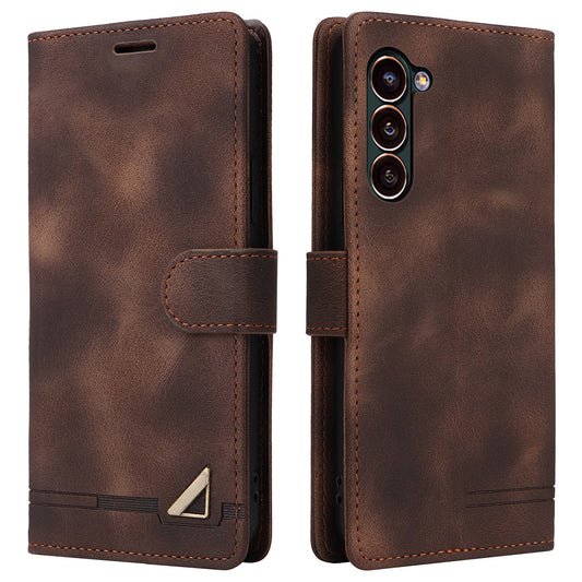 007 Series For Samsung Galaxy S24 Case Anti-Scratch PU Leather Flip Stand Phone Cover - Brown