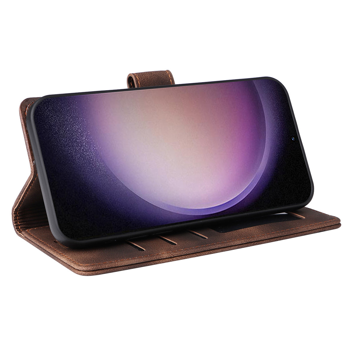 007 Series For Samsung Galaxy S24 Case Anti-Scratch PU Leather Flip Stand Phone Cover - Brown