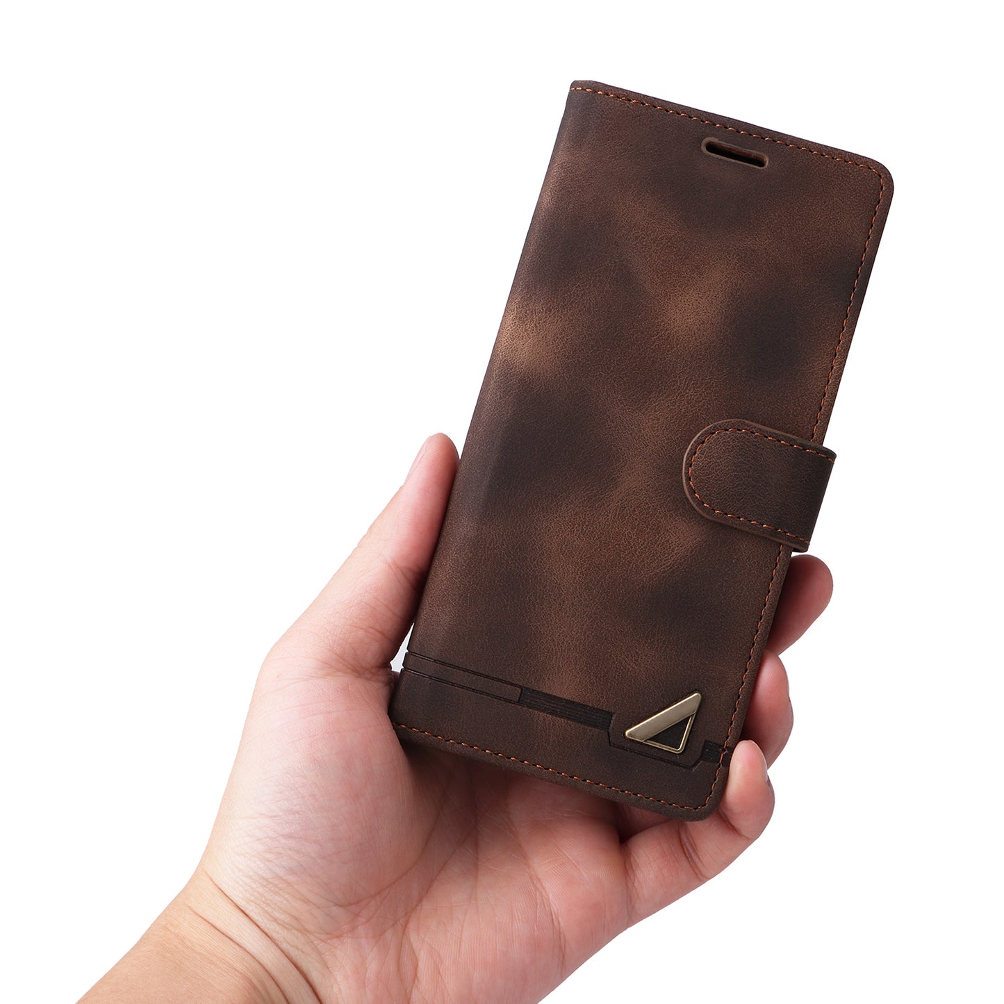 007 Series For Samsung Galaxy S24 Case Anti-Scratch PU Leather Flip Stand Phone Cover - Brown