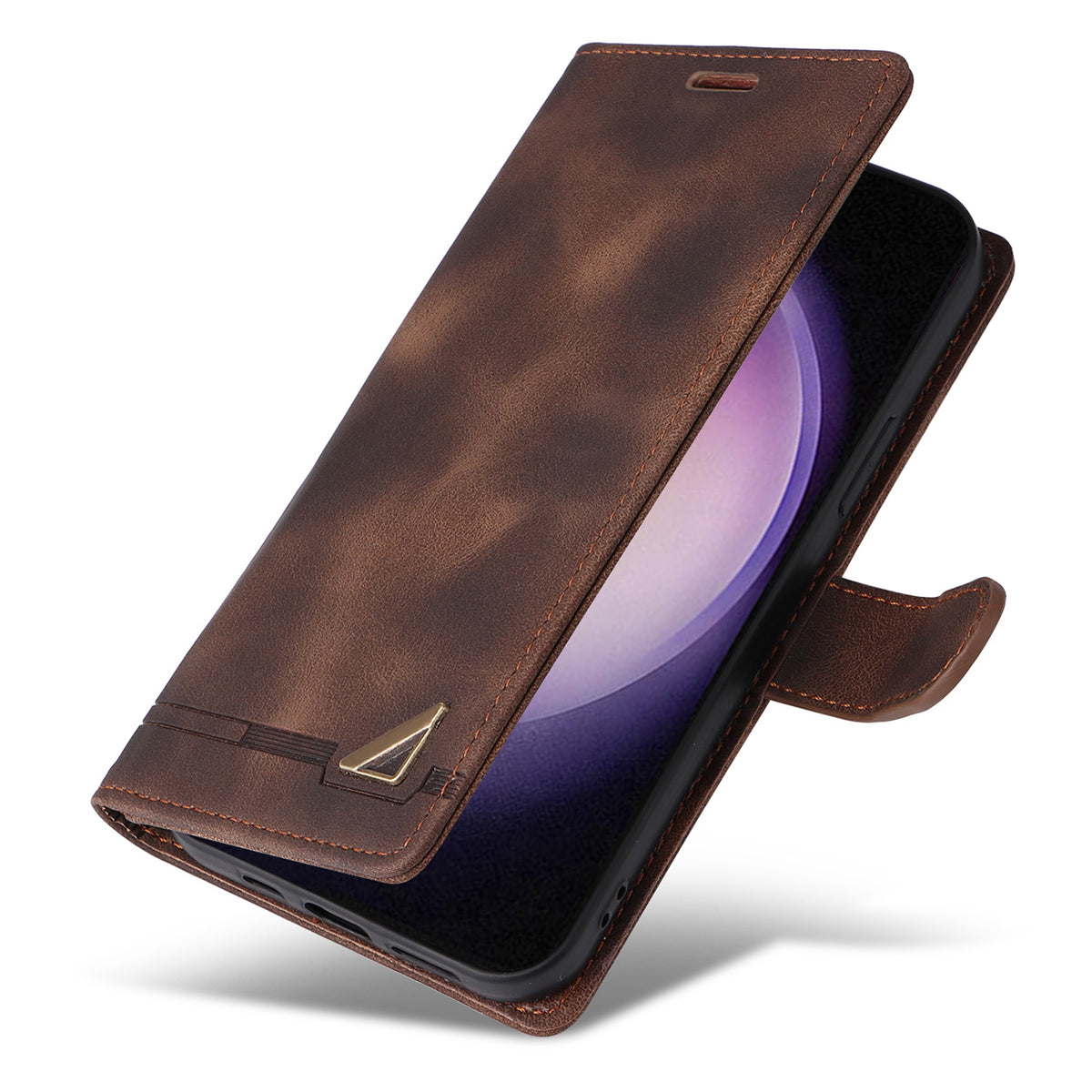 007 Series For Samsung Galaxy S24 Case Anti-Scratch PU Leather Flip Stand Phone Cover - Brown
