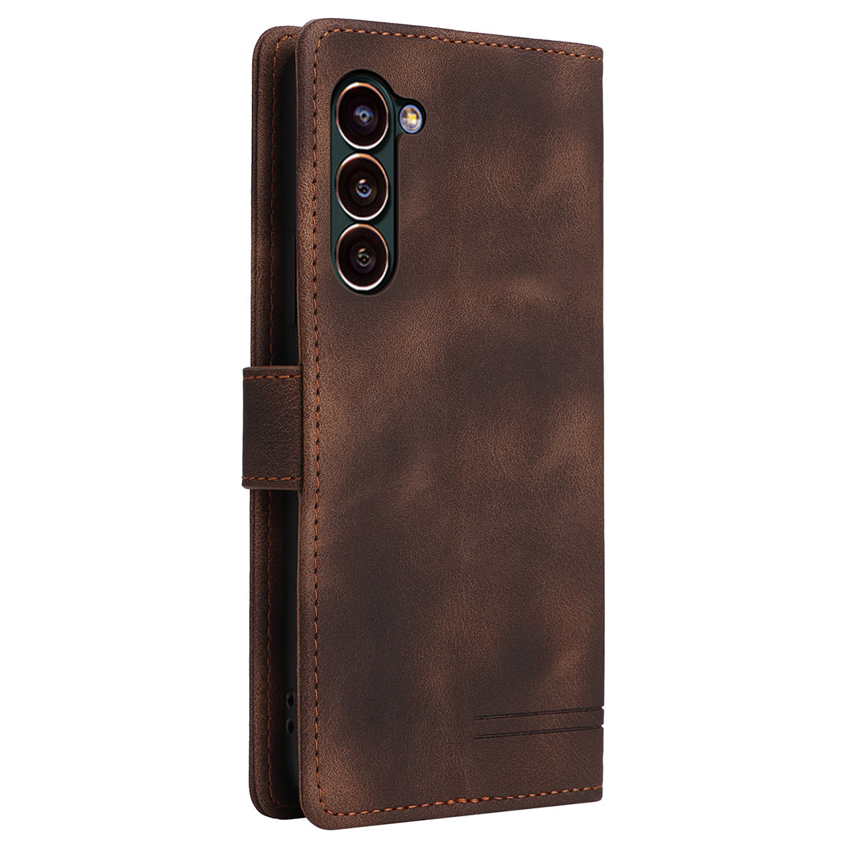 007 Series For Samsung Galaxy S24 Case Anti-Scratch PU Leather Flip Stand Phone Cover - Brown