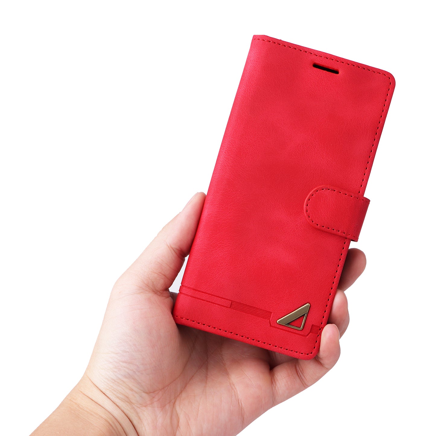 007 Series For Samsung Galaxy S24+ Case TPU+PU Leather Magnetic Skin-touch Phone Stand Cover - Red