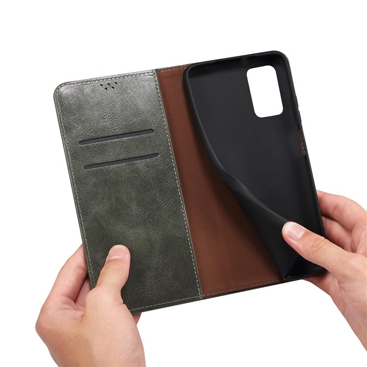 For OnePlus 12 5G Case Stand with Card Holder Waxy Crazy Horse Texture Leather Cover - Green