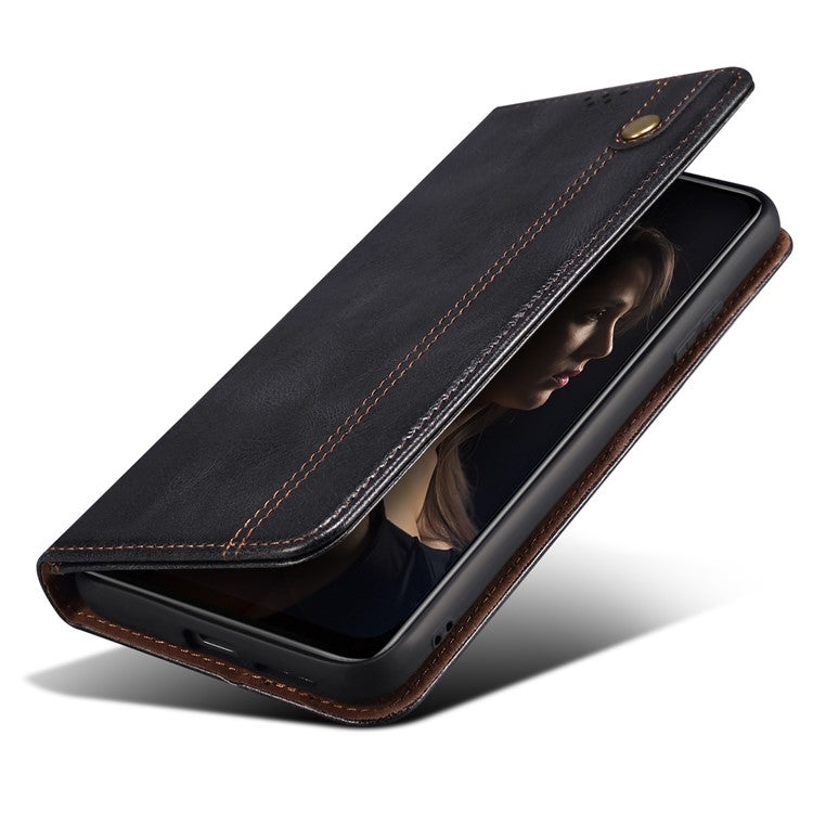 For OnePlus 12 5G Case Stand with Card Holder Waxy Crazy Horse Texture Leather Cover - Black